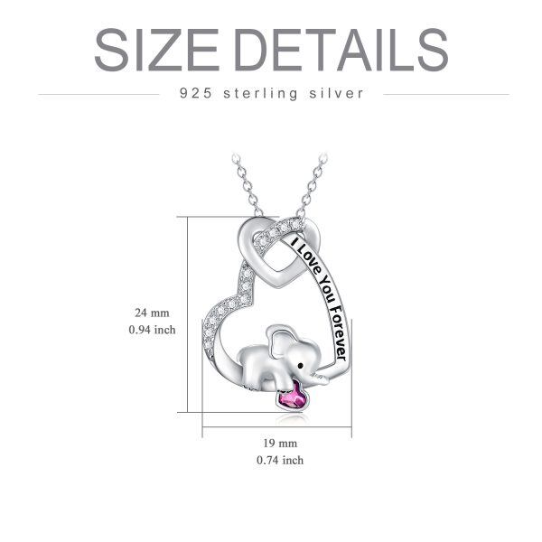 Sterling Silver Elephant Heart Pendant Necklace With Pink Crystal-1