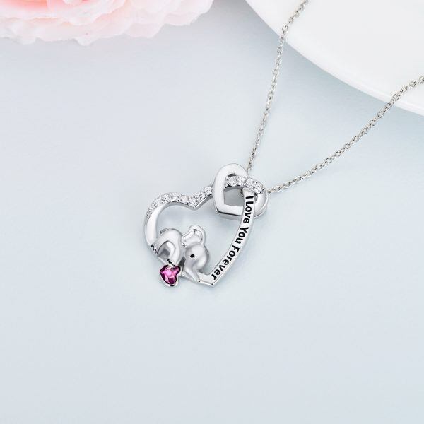 Sterling Silver Elephant Heart Pendant Necklace With Pink Crystal-4