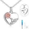 wholesale Sterling Silver Stone Hummingbird Flower Urn Necklace for Ashes - Two Tone-0-8