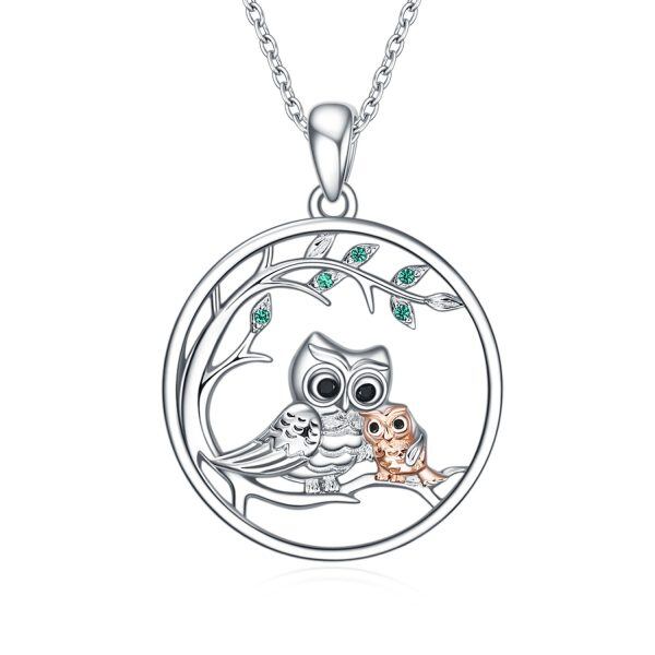 Sterling Silver Owl Mother Daughter Pendant Necklace-0