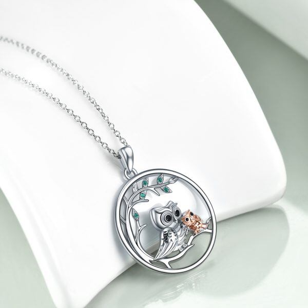 Sterling Silver Owl Mother Daughter Pendant Necklace-4