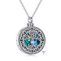 wholesale 925 Sterling Silver Tree of Life Abalone Shell Keepsake Pendant Necklace with Funnel and Fill Tool- Oxidized/Oxidised