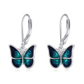 wholesale 925 Sterling Silver Blue Green Enamel Butterfly Drop Dangle Leverback Earrings  for Women Girl-0-0