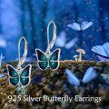 wholesale 925 Sterling Silver Blue Green Enamel Butterfly Drop Dangle Leverback Earrings  for Women Girl-0-2