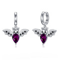 wholesale 925 Sterling Silver Bat-Shaped Purple Crystal Halloween Hoop Earrings for Women-0-0