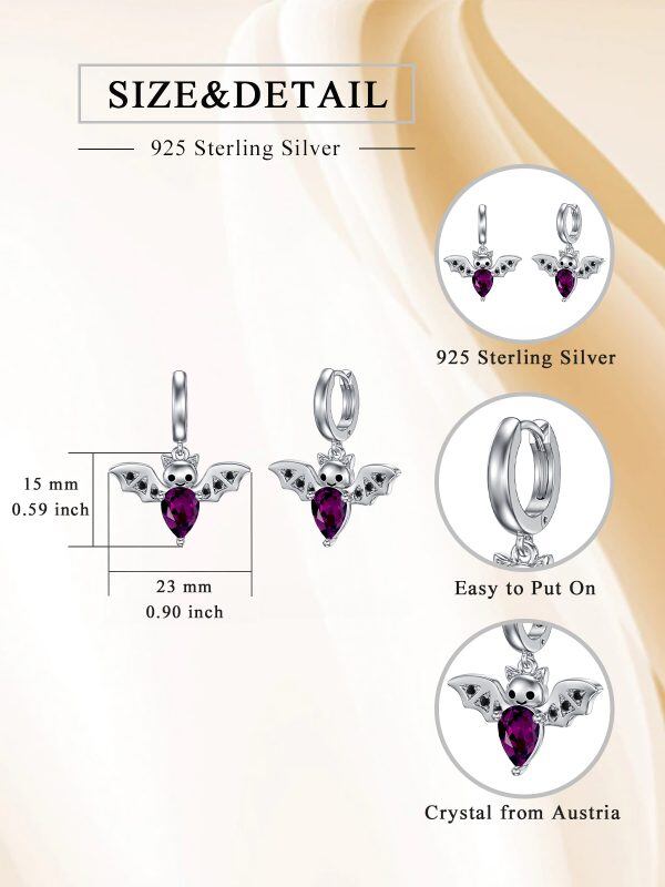 Sterling Silver Bat Halloween Crystal Dangle and Drop Earrings-1