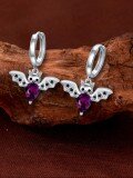 wholesale 925 Sterling Silver Bat-Shaped Purple Crystal Halloween Hoop Earrings for Women-0-4