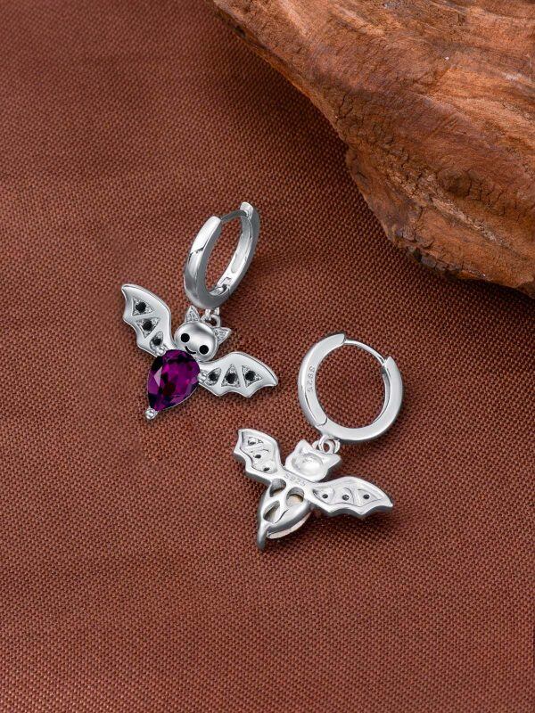 Sterling Silver Bat Halloween Crystal Dangle and Drop Earrings-5