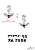wholesale 925 Sterling Silver Bat-Shaped Purple Crystal Halloween Hoop Earrings for Women-0-6