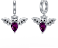 wholesale 925 Sterling Silver Bat-Shaped Purple Crystal Halloween Hoop Earrings for Women-0-7