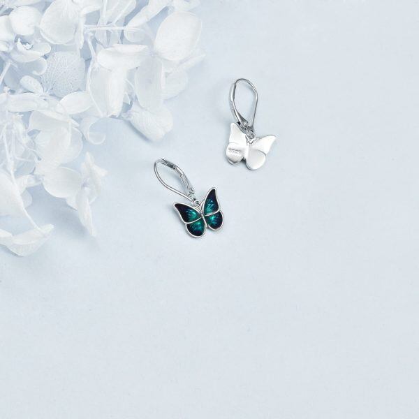 Sterling Silver Enamel Vadmans Butterfly Huggie Earrings-5