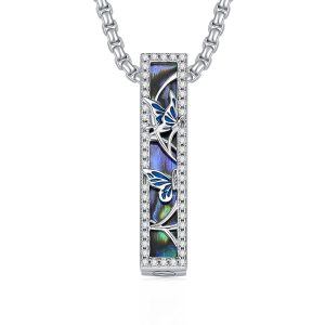 Sterling Silver Abalone Shell Butterfly Stainless Steel Urn Necklace-0