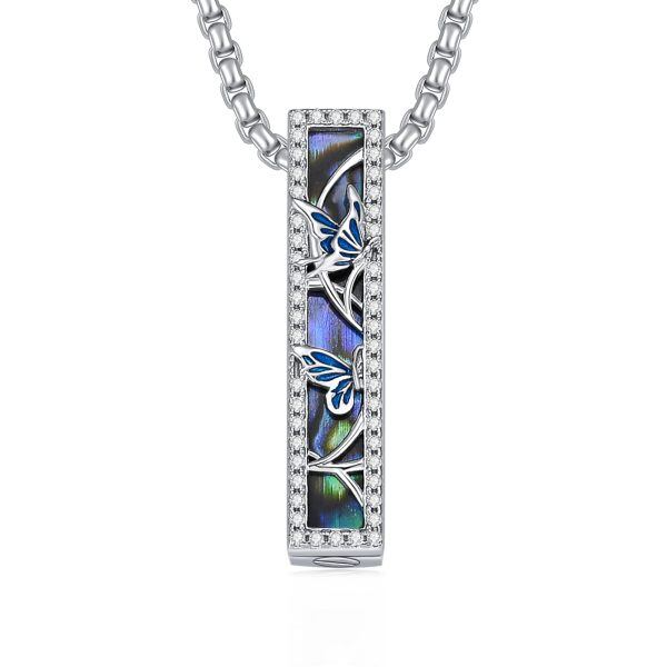 Sterling Silver Abalone Shell Butterfly Stainless Steel Urn Necklace-0