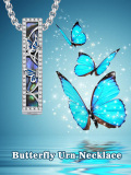 wholesale 925 Sterling Silver with Blue Abalone Shell and CZs Butterfly Cremation Jewelry Keepsake Pendant Necklace 24 Chain-0-3
