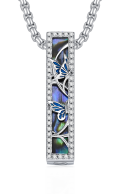 wholesale 925 Sterling Silver with Blue Abalone Shell and CZs Butterfly Cremation Jewelry Keepsake Pendant Necklace 24 Chain-0-5