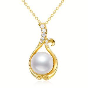 14K Solid Gold Freshwater Pearl Pendant Necklace-0