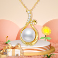 wholesale 14K Gold Pendant with Freshwater Pearl and Cubic Zirconia Chain - Perfect Gift for Her (16-18)-0-2