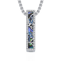 wholesale 925 Sterling Silver with Blue Abalone Shell and CZs Butterfly Cremation Jewelry Keepsake Pendant Necklace 24 Chain- Rhodium Plated