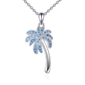 wholesale 925 Sterling Silver Blue Crystal Coconut Palm Tree Pendant Necklace for Women Girls Hawaiian Beach  43cm Chain Length-0-1
