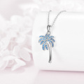 wholesale 925 Sterling Silver Blue Crystal Coconut Palm Tree Pendant Necklace for Women Girls Hawaiian Beach  43cm Chain Length-0-2