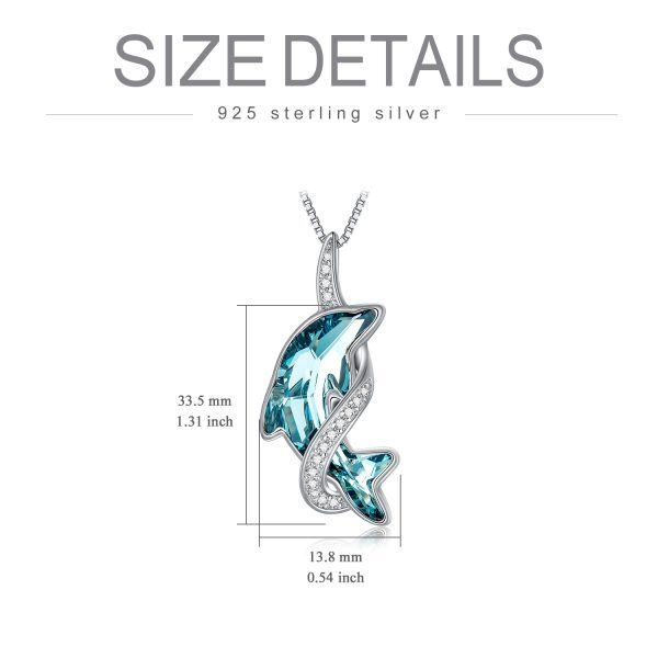 Sterling Silver Blue Crystal Dolphin Pendant Necklace-1