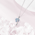 wholesale 925 Sterling Silver Blue Crystal Coconut Palm Tree Pendant Necklace for Women Girls Hawaiian Beach  43cm Chain Length-0-4