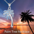 wholesale 925 Sterling Silver Blue Crystal Coconut Palm Tree Pendant Necklace for Women Girls Hawaiian Beach  43cm Chain Length-0-6