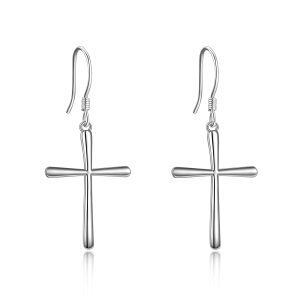 Sterling Silver Cross Drop Earrings-0