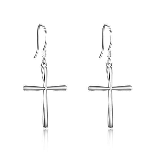 Sterling Silver Cross Drop Earrings-0