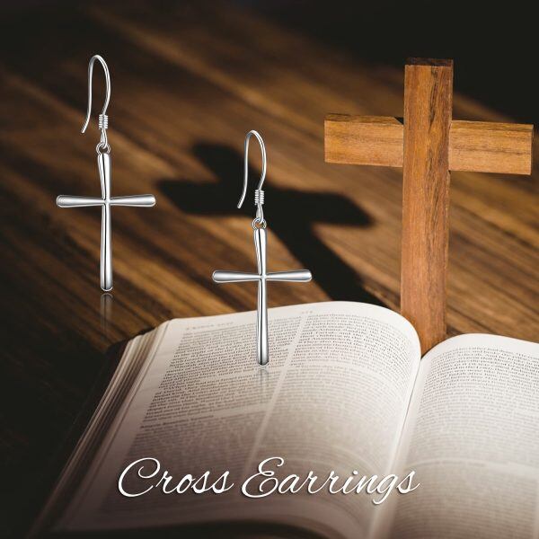 Sterling Silver Cross Drop Earrings-2