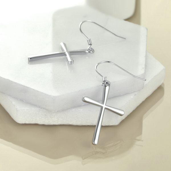 Sterling Silver Cross Drop Earrings-4