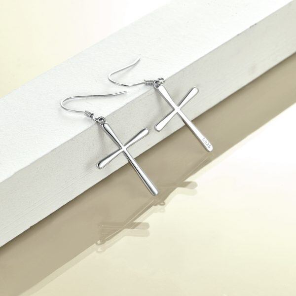 Sterling Silver Cross Drop Earrings-5