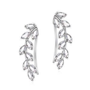 Sterling Silver April Birthstone Crystal Leaf Ear Climbers-0