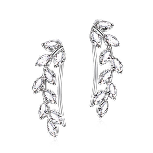 Sterling Silver April Birthstone Crystal Leaf Ear Climbers-0