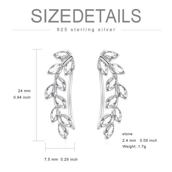 Sterling Silver April Birthstone Crystal Leaf Ear Climbers-1