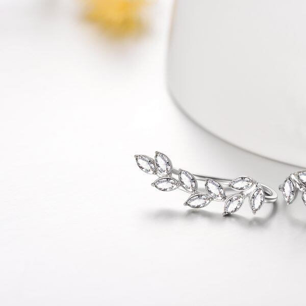 Sterling Silver April Birthstone Crystal Leaf Ear Climbers-5