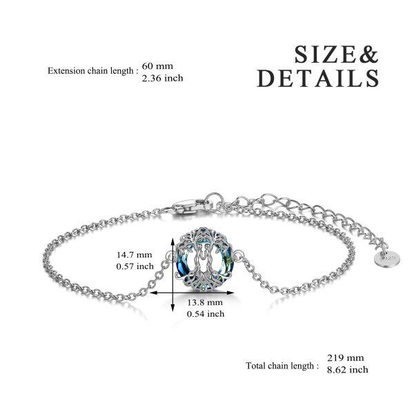 Sterling Silver Tree of Life Sister Chain Bracelets With Blue Crystal Circle-1