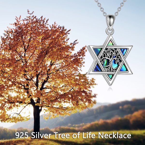 Sterling Silver Oxidized Tree of Life & Abalone Shell Six-pointed Star Urn Necklace-2