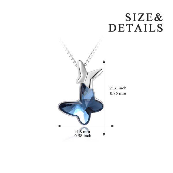 Sterling Silver Blue Crystal Butterfly Pendant Necklace-1