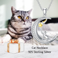 wholesale 925 Sterling Silver Crescent Moon & Star Cat Necklace for Cats and Rabbits Gifts for Women Teenage Girls-0-1