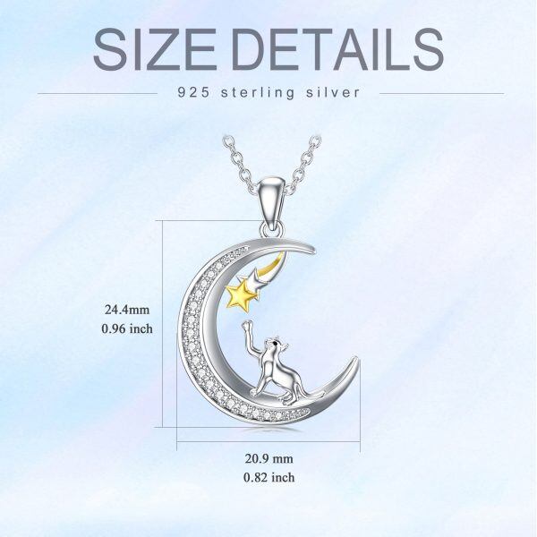 Sterling Silver Cat Moon Pendant Necklace-2