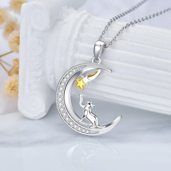 Sterling Silver Cat Moon Pendant Necklace-5