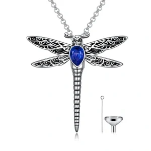 Sterling Silver Dragonfly Urn Necklace With Crystal-0