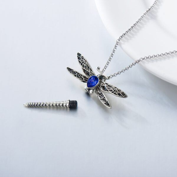 Sterling Silver Dragonfly Urn Necklace With Crystal-4