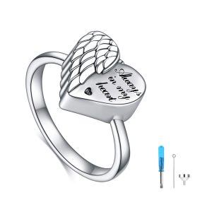 Sterling Silver Wing Heart Urn Rings-0