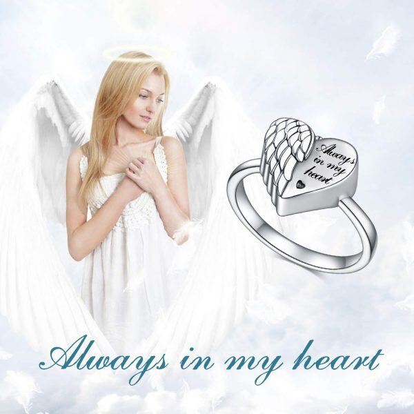 Sterling Silver Wing Heart Urn Rings-1