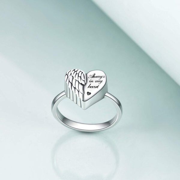 Sterling Silver Wing Heart Urn Rings-2