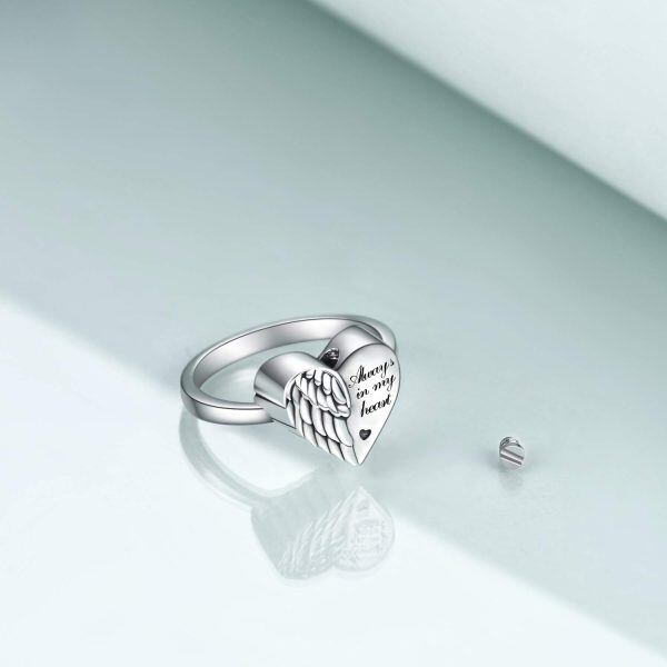 Sterling Silver Wing Heart Urn Rings-3