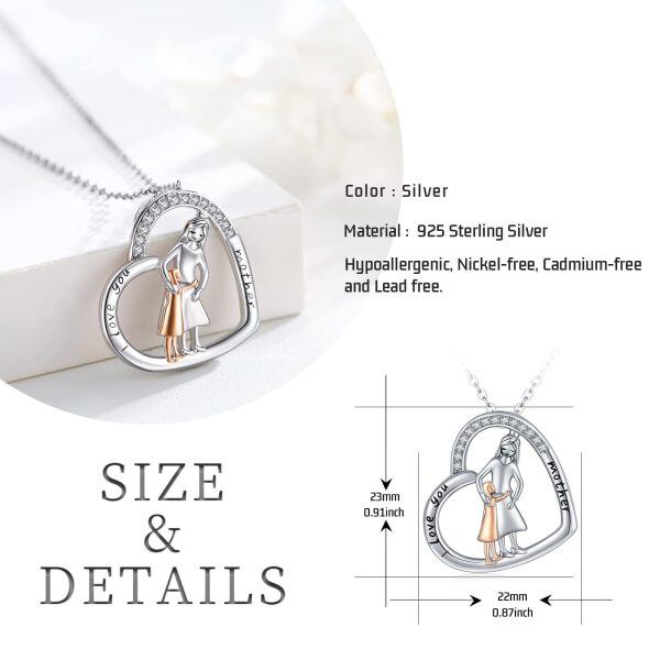 Sterling Silver Mother and Daughter Heart Pendant Necklace-1