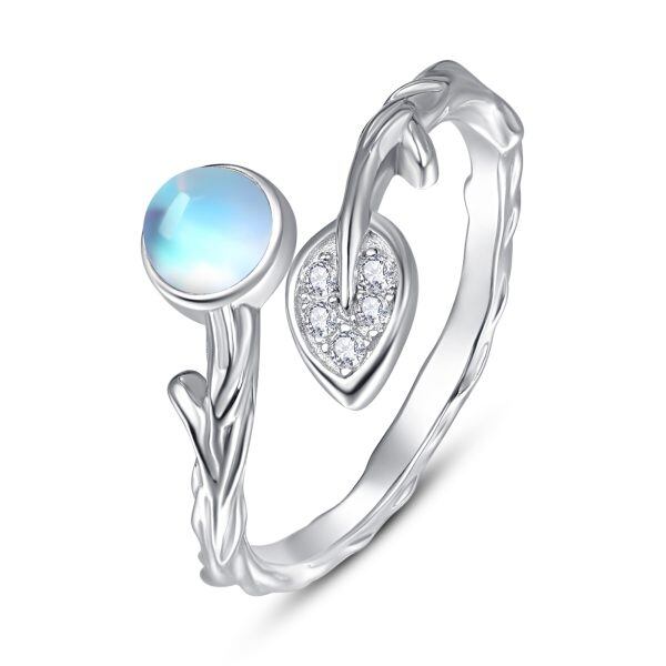 Sterling Silver Leaf Moonstone Adjustable Rings-0